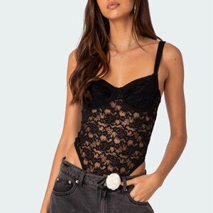 Edikted Lace & Satin Cupped Bodysuit